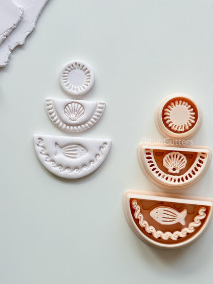 Summer Trio Cutter: Sun, Shell, Fish Designs for Polymer Clay