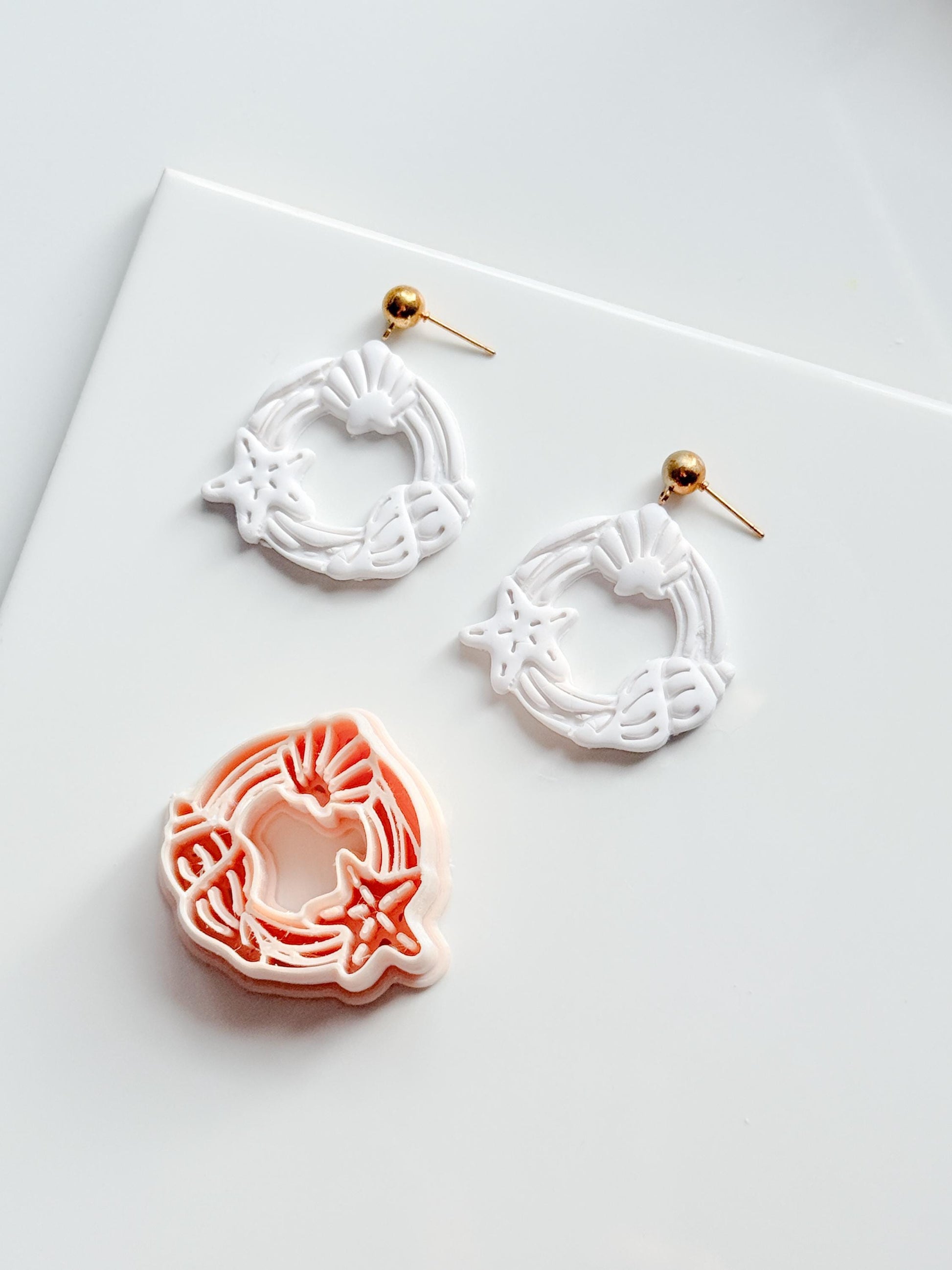 Ocean Wreath Cutter | Seashell Starfish Earring Shape for Polymer Clay