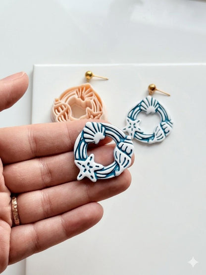 Ocean Wreath Cutter | Seashell Starfish Earring Shape for Polymer Clay