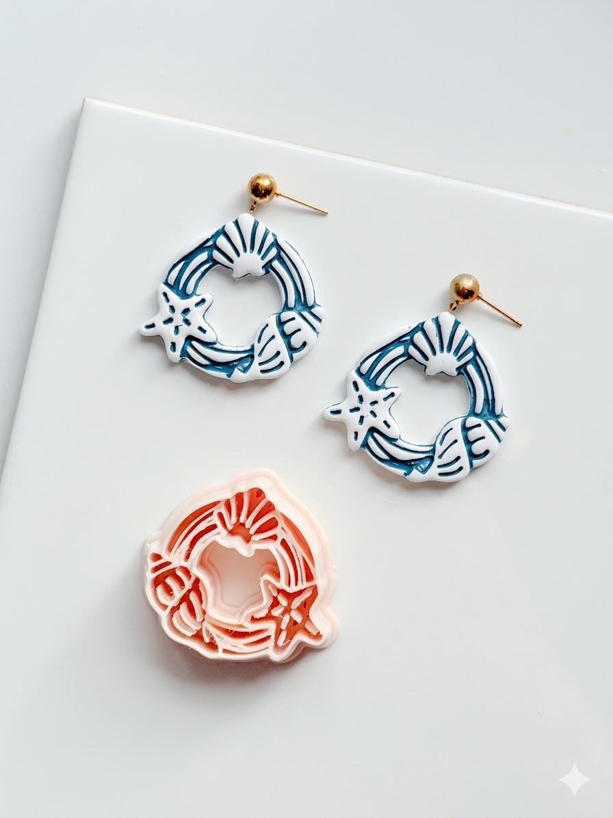 Ocean Wreath Cutter | Seashell Starfish Earring Shape for Polymer Clay