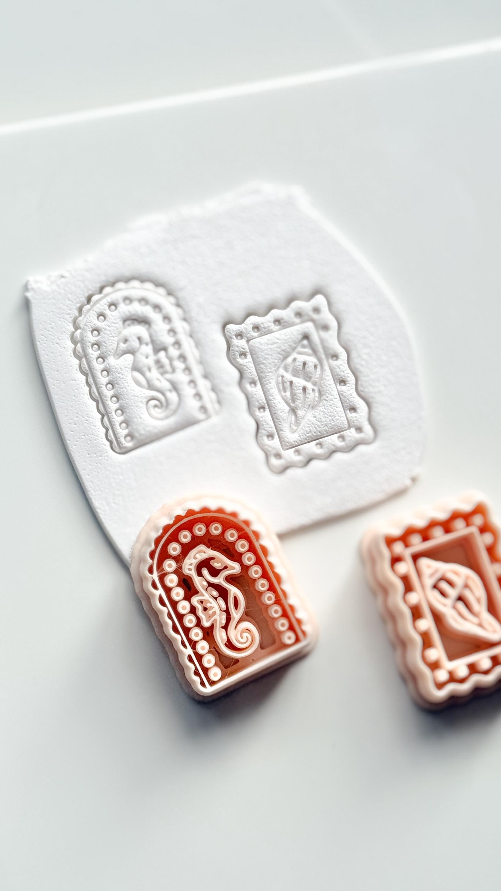 Ocean Cameo Cutters | Seahorse Arch & Spirit Shell Shapes for Polymer Clay Earrings