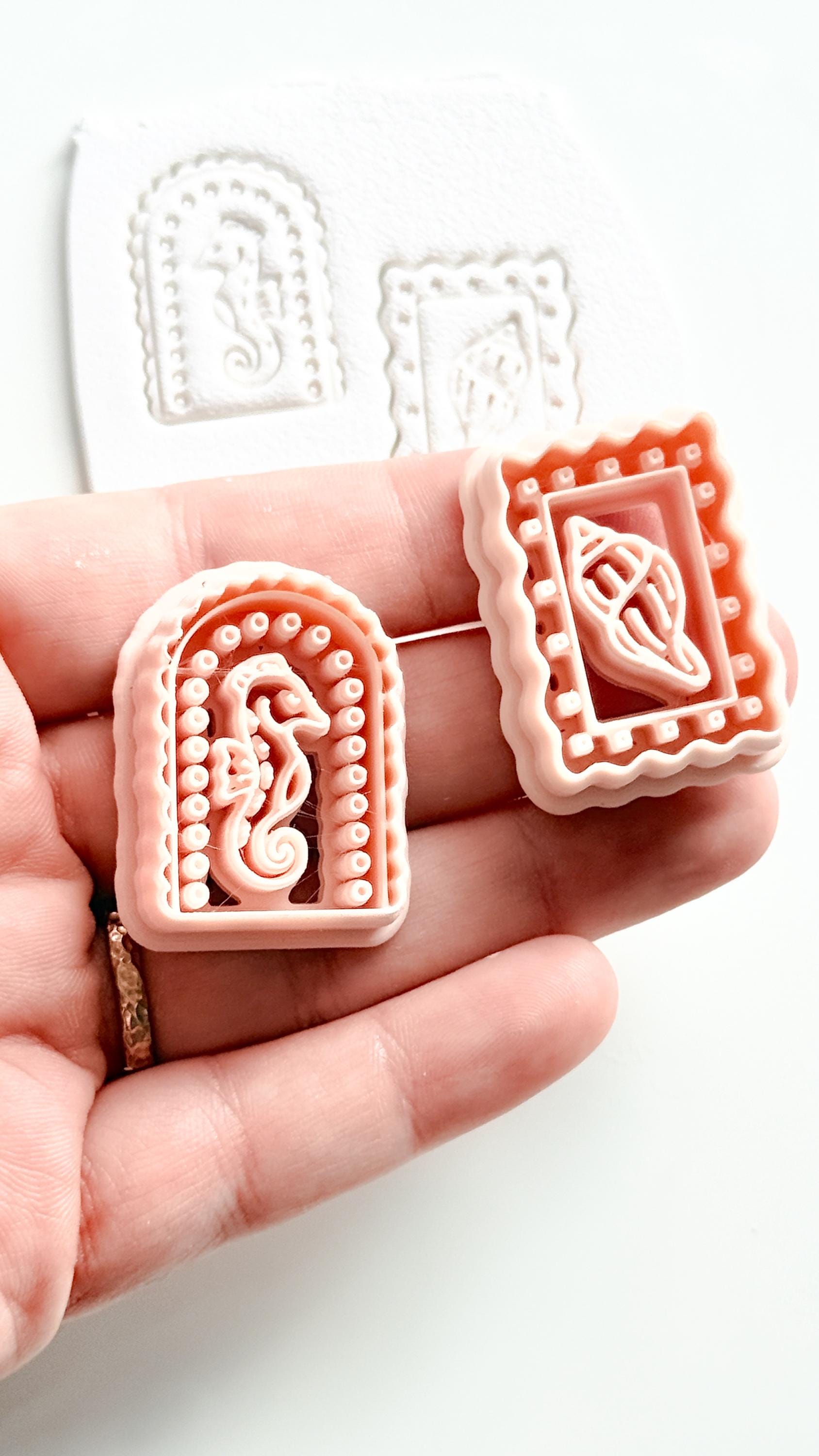 Ocean Cameo Cutters | Seahorse Arch & Spirit Shell Shapes for Polymer Clay Earrings