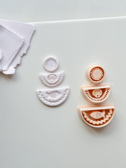 Summer Trio Cutter: Sun, Shell, Fish Designs for Polymer Clay