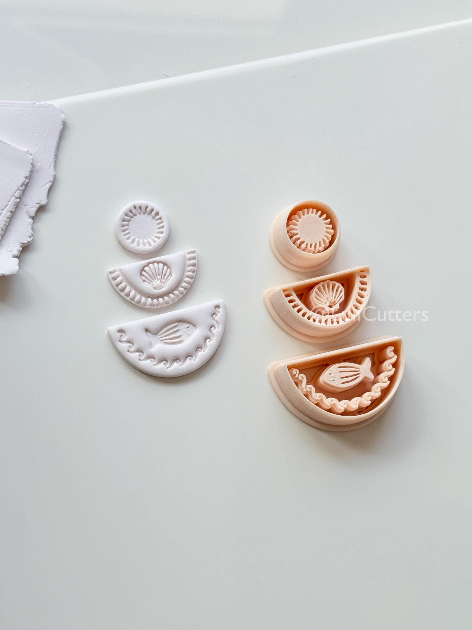 Summer Trio Cutter: Sun, Shell, Fish Designs for Polymer Clay