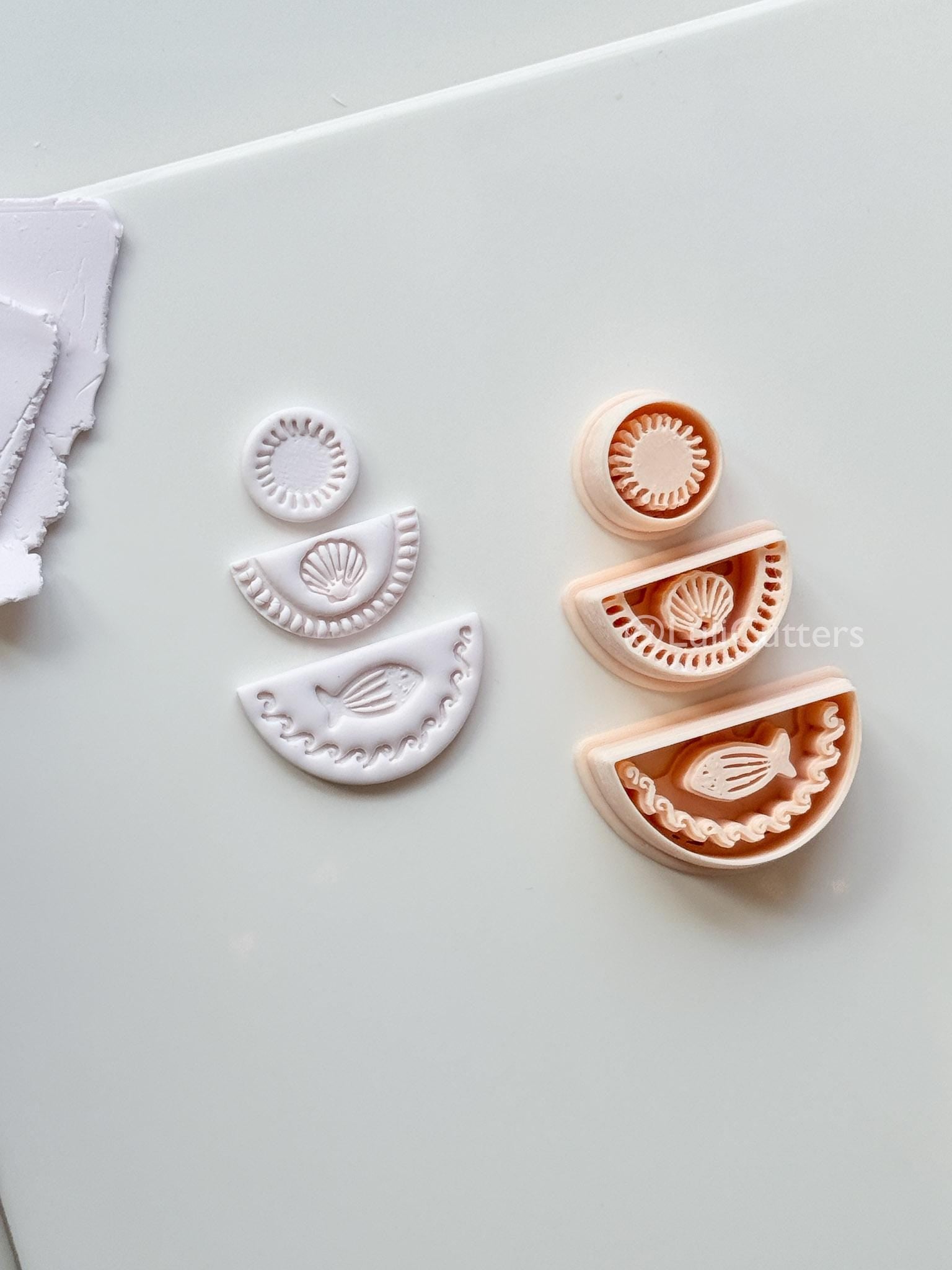 Summer Trio Cutter: Sun, Shell, Fish Designs for Polymer Clay