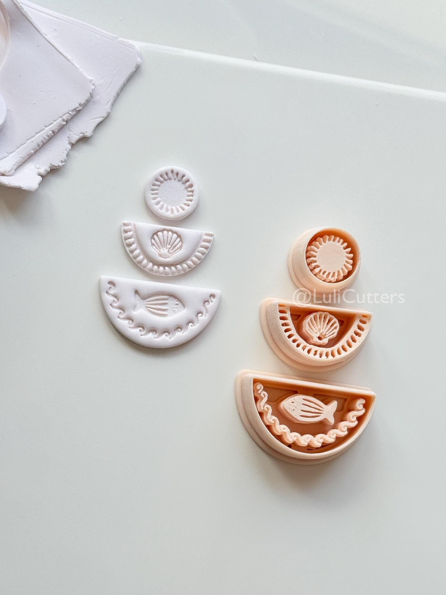 Summer Trio Cutter: Sun, Shell, Fish Designs for Polymer Clay