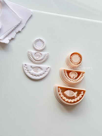Summer Trio Cutter: Sun, Shell, Fish Designs for Polymer Clay