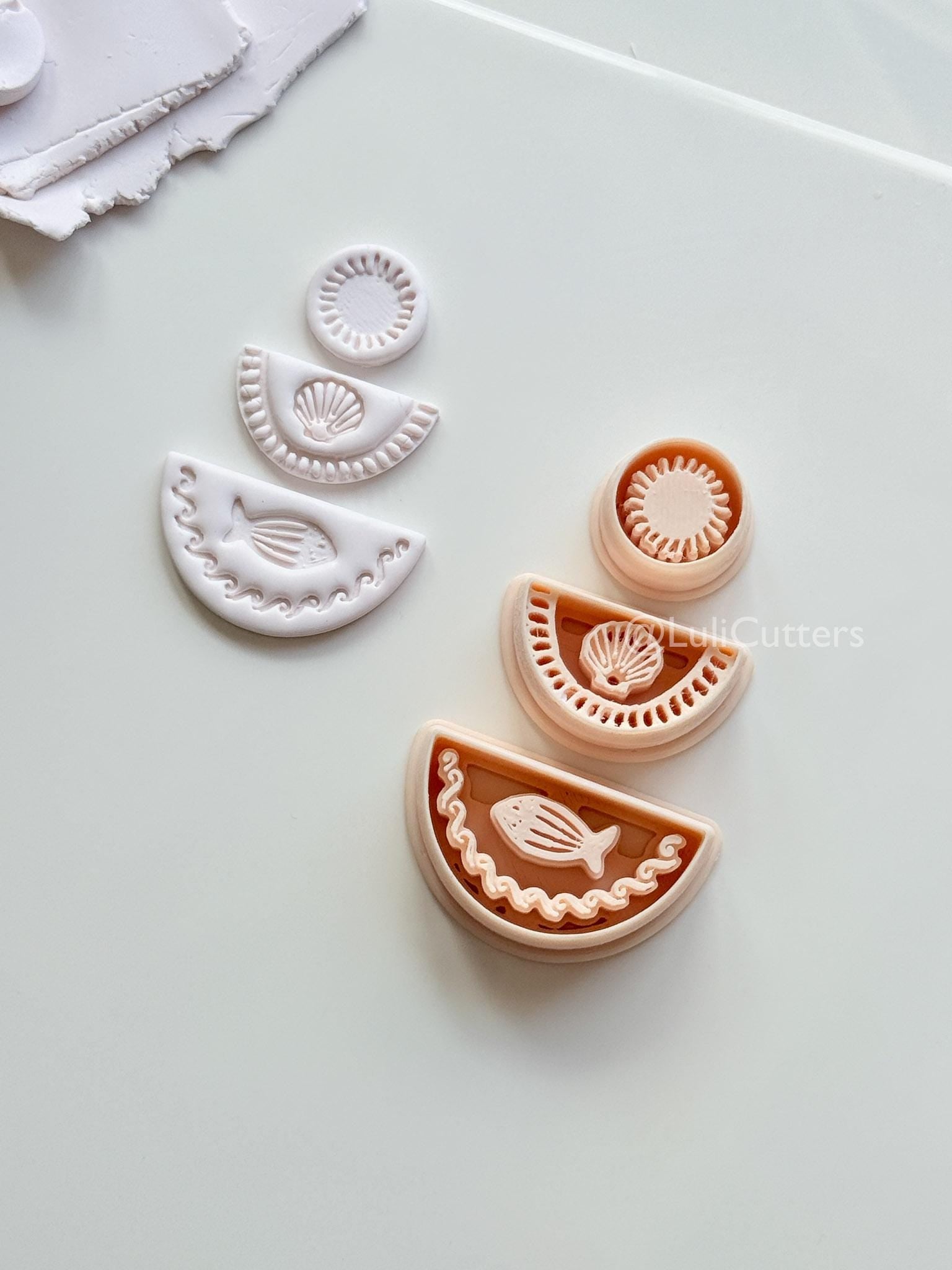Summer Trio Cutter: Sun, Shell, Fish Designs for Polymer Clay