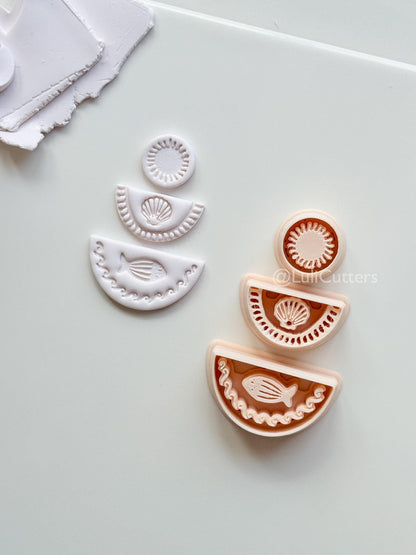 Summer Trio Cutter: Sun, Shell, Fish Designs for Polymer Clay