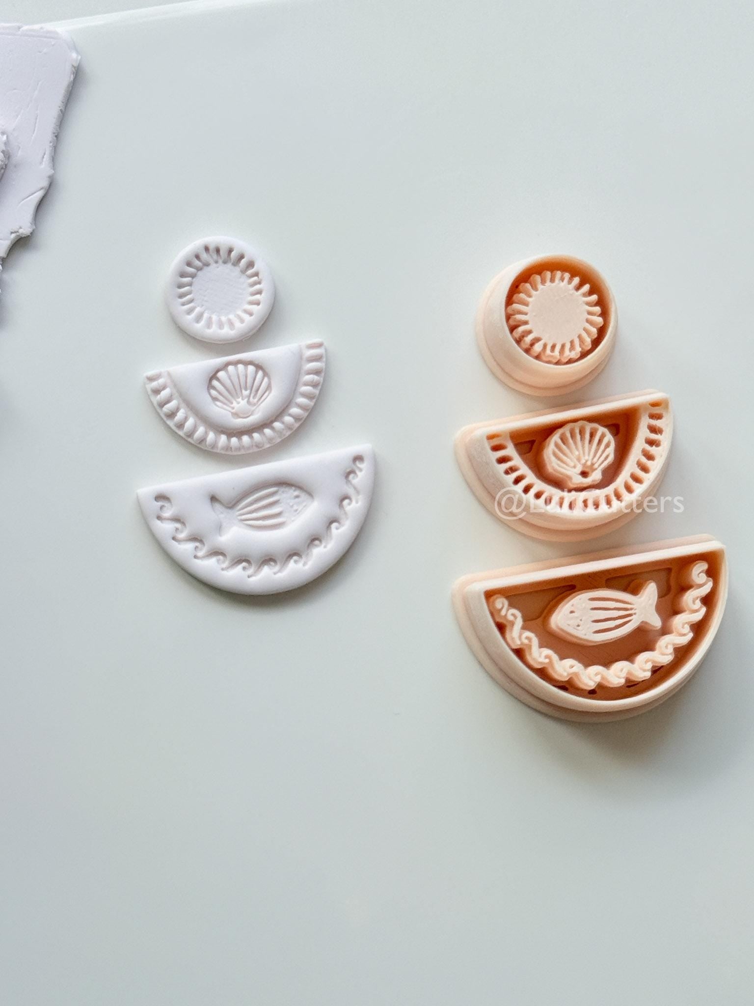 Summer Trio Cutter: Sun, Shell, Fish Designs for Polymer Clay