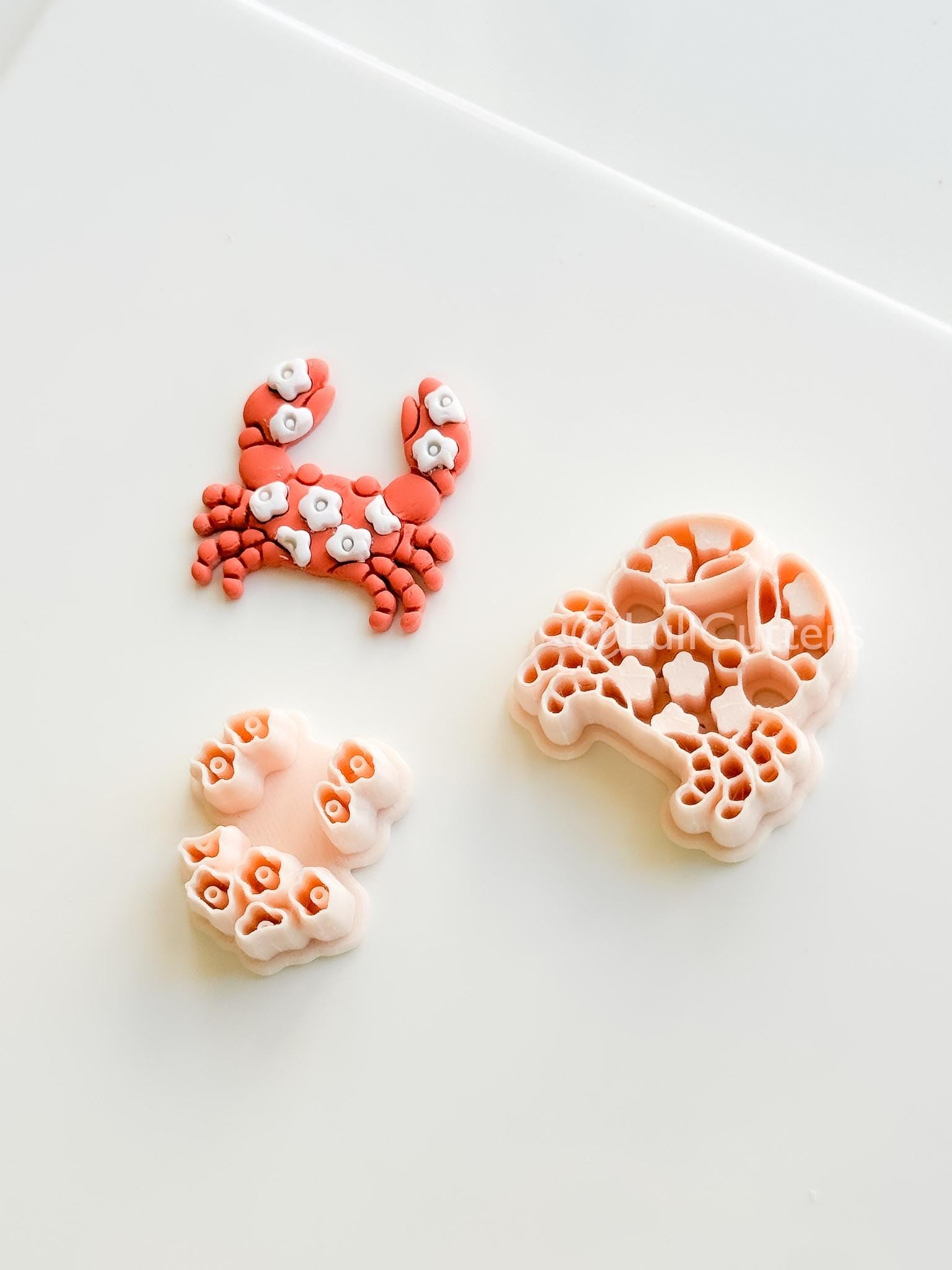 Layered Floral Crab Cutter: Intricate Flower Pattern for Polymer Clay