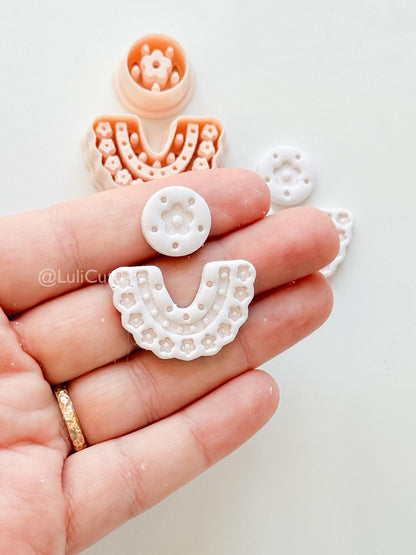 Boho Bib Cutter: Floral Collar and Circle for Polymer Clay