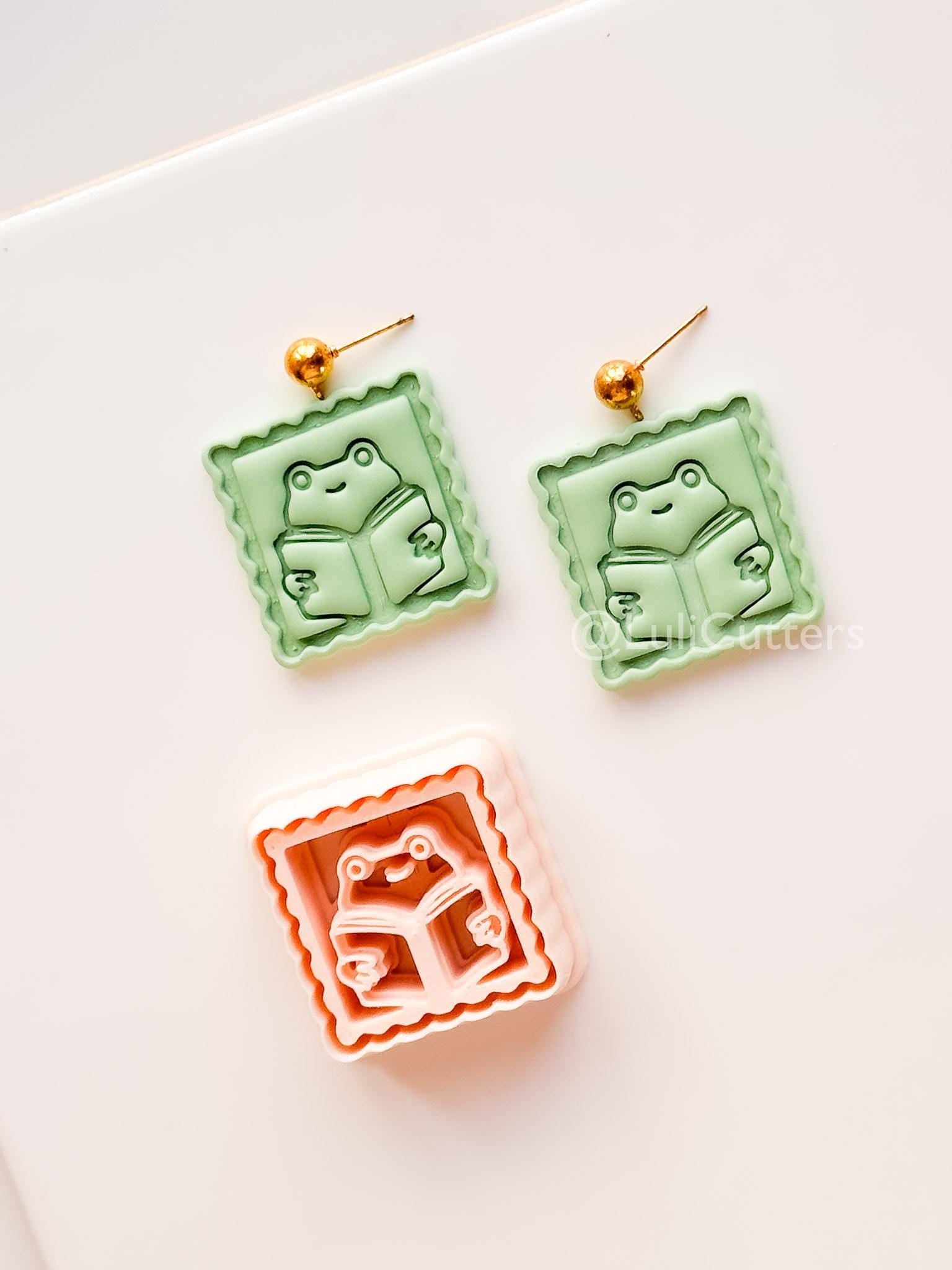 Whimsy Reading Frog Cutter: Charming Bookworm Design for Polymer Clay