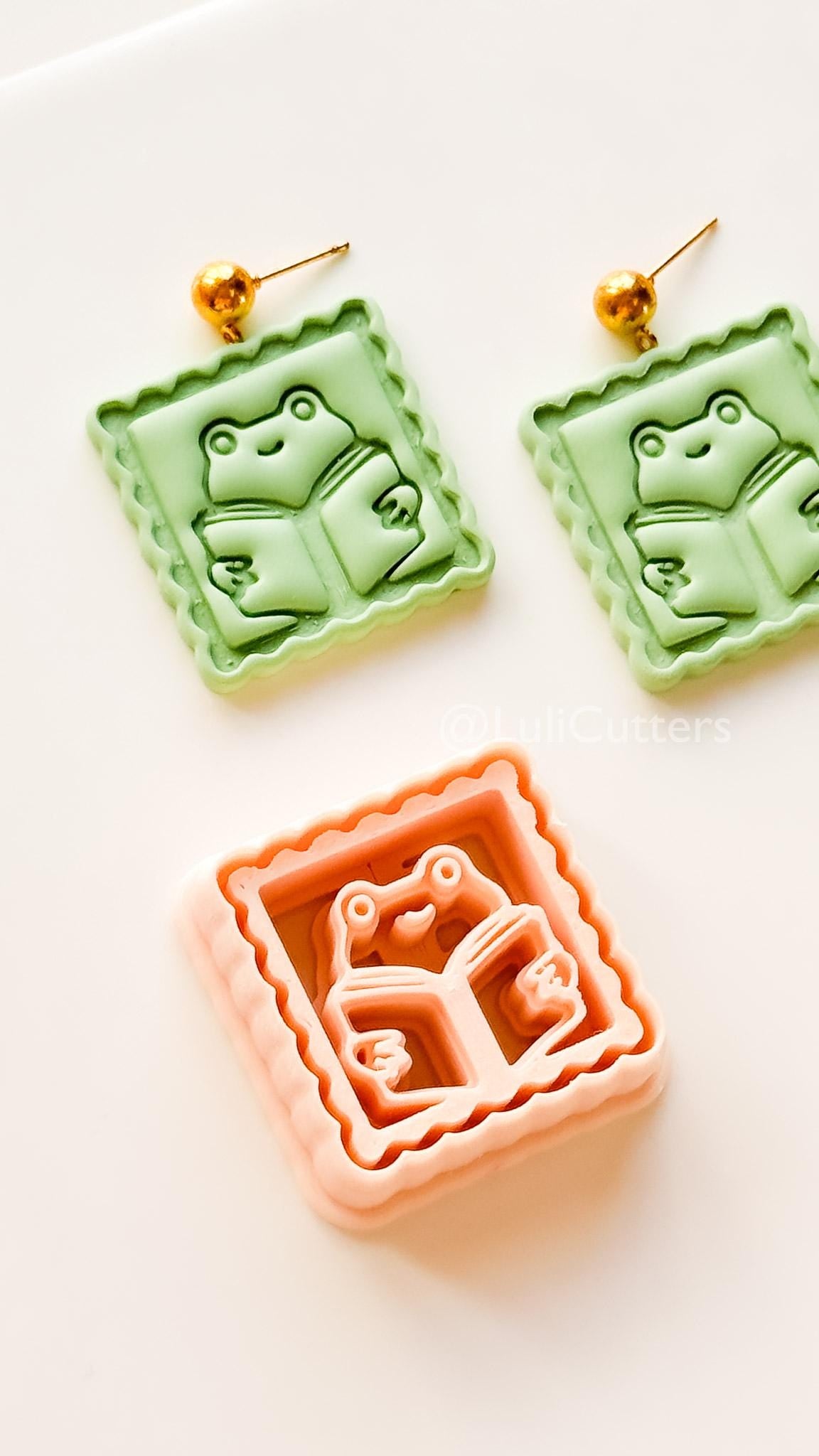 Whimsy Reading Frog Cutter: Charming Bookworm Design for Polymer Clay