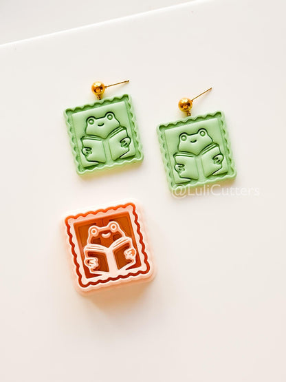 Whimsy Reading Frog Cutter: Charming Bookworm Design for Polymer Clay