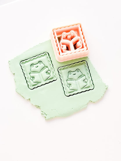 Whimsy Reading Frog Cutter: Charming Bookworm Design for Polymer Clay
