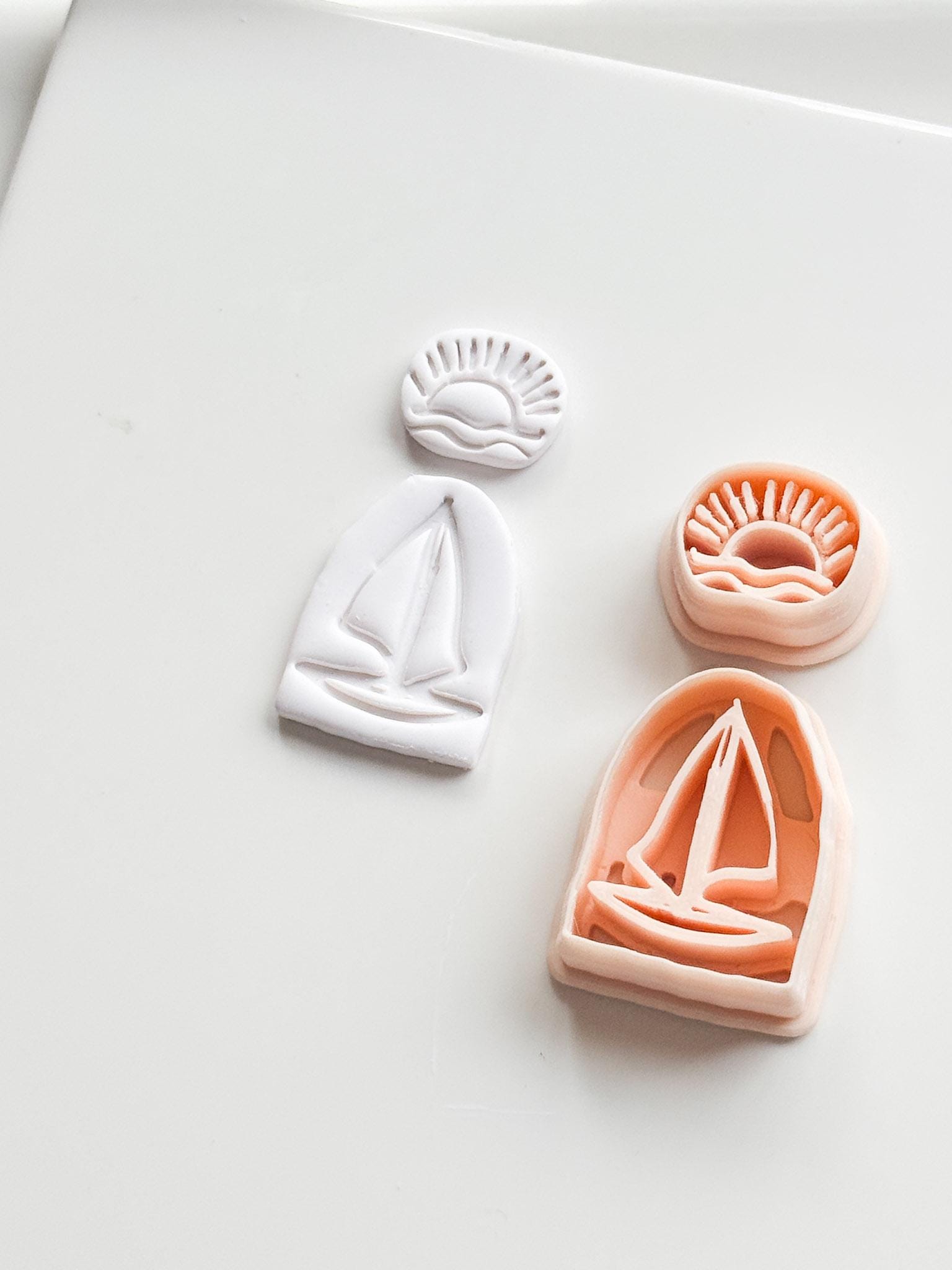 Sunset Boat Cutter: Sailboat on Ocean at Dusk Design for Polymer Clay
