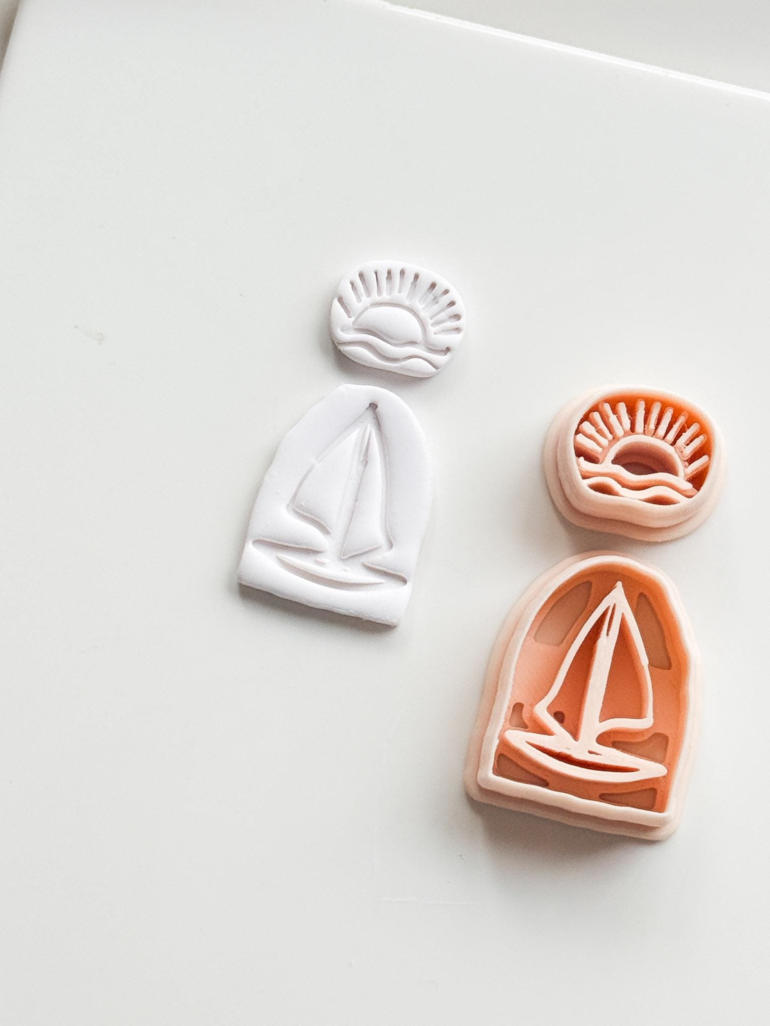 Sunset Boat Cutter: Sailboat on Ocean at Dusk Design for Polymer Clay