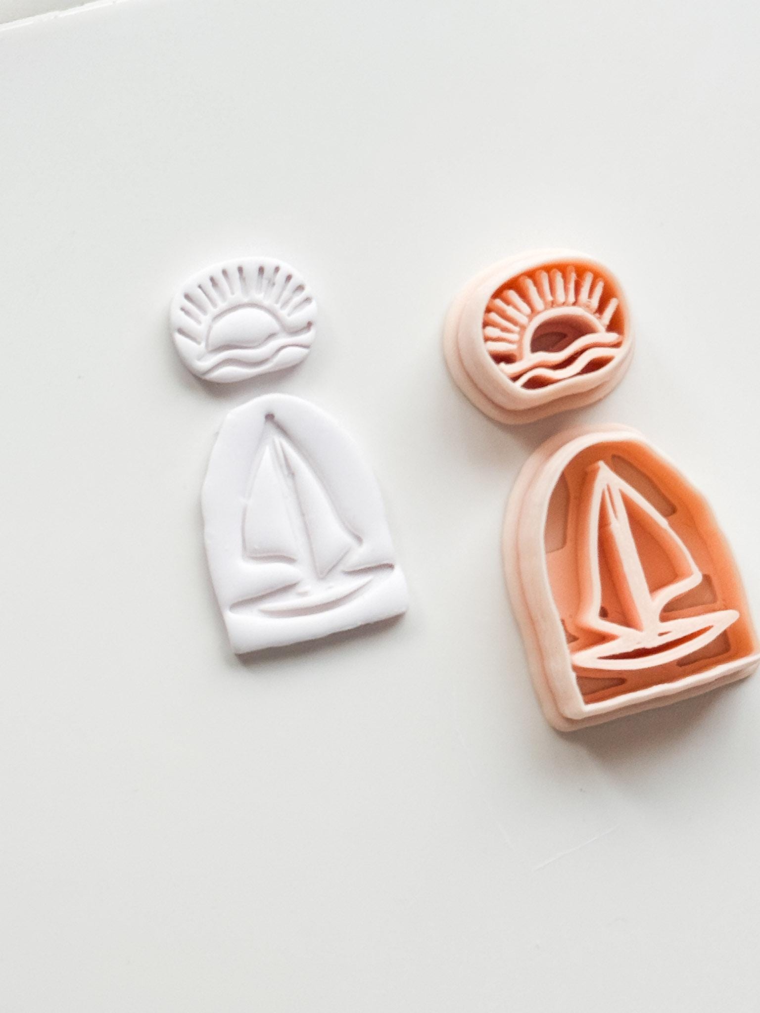 Sunset Boat Cutter: Sailboat on Ocean at Dusk Design for Polymer Clay