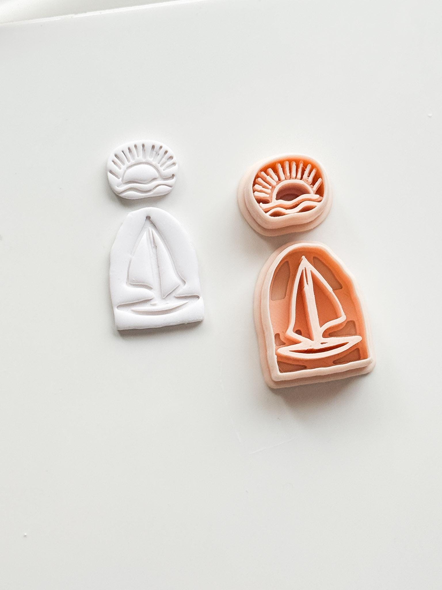 Sunset Boat Cutter: Sailboat on Ocean at Dusk Design for Polymer Clay