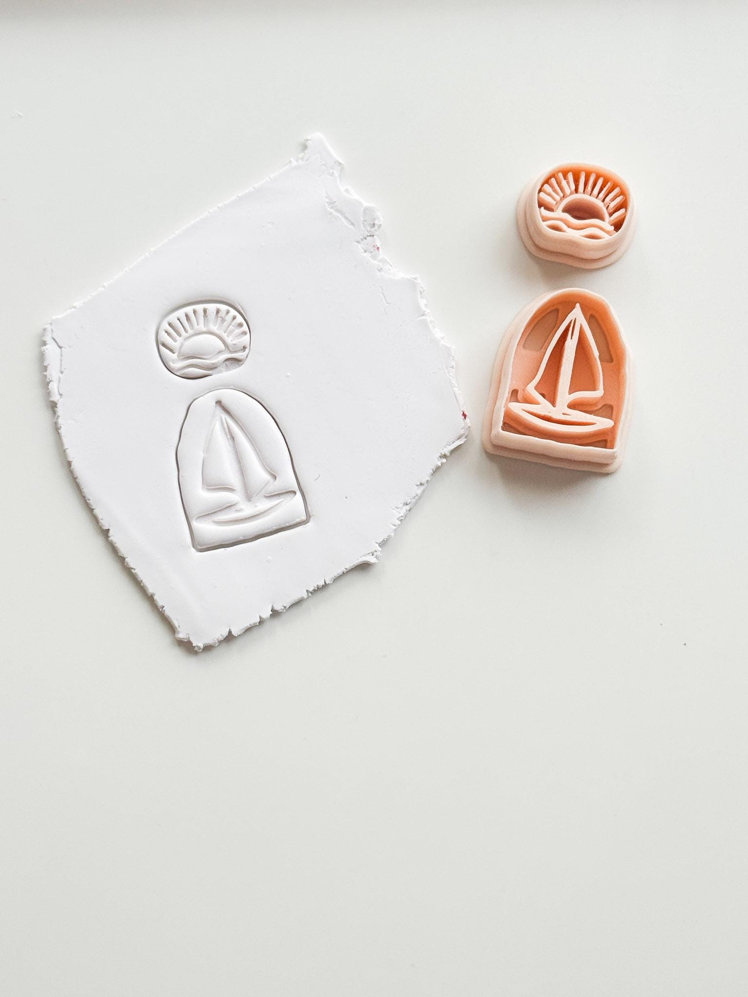Sunset Boat Cutter: Sailboat on Ocean at Dusk Design for Polymer Clay