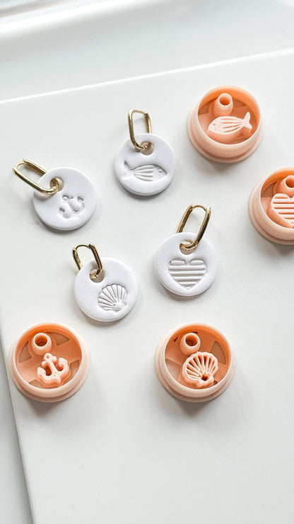Coastal Interchangeable Cutters: Heart, Fish, Anchor, Shell Designs for Polymer Clay