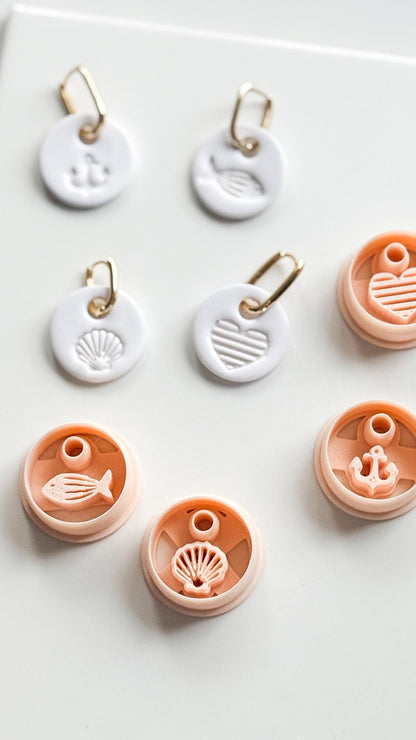 Coastal Interchangeable Cutters: Heart, Fish, Anchor, Shell Designs for Polymer Clay