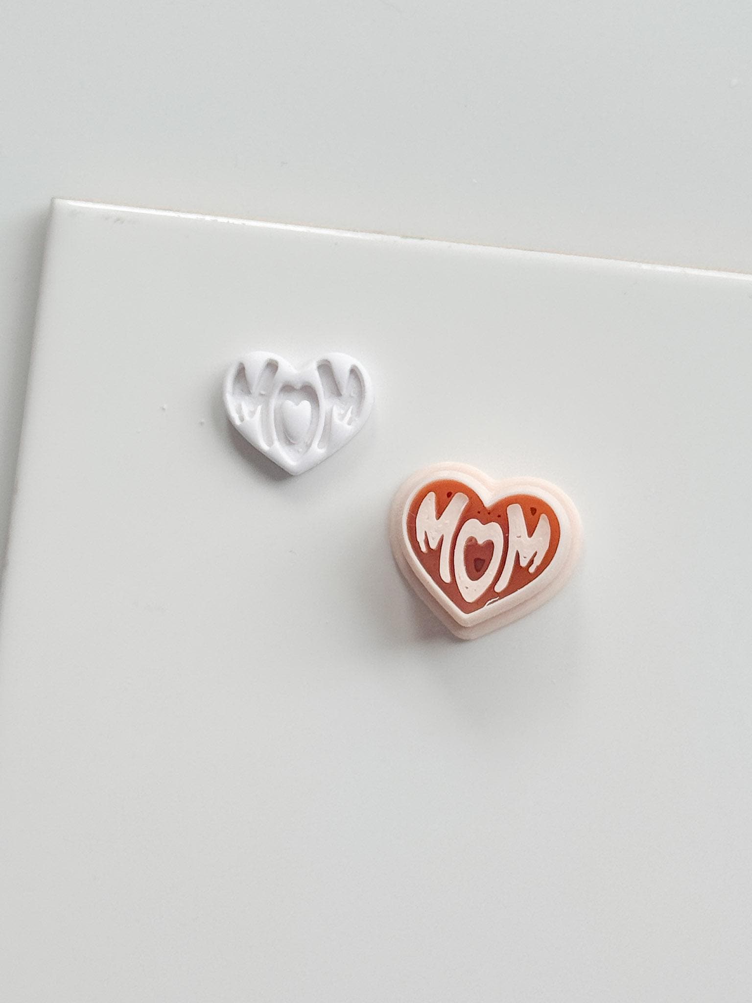Basic Mom Stud Cutter: Heart-Shaped "MOM" Design for Polymer Clay