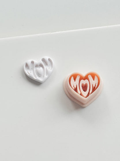 Basic Mom Stud Cutter: Heart-Shaped "MOM" Design for Polymer Clay
