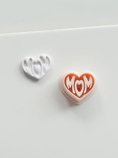 Basic Mom Stud Cutter: Heart-Shaped "MOM" Design for Polymer Clay