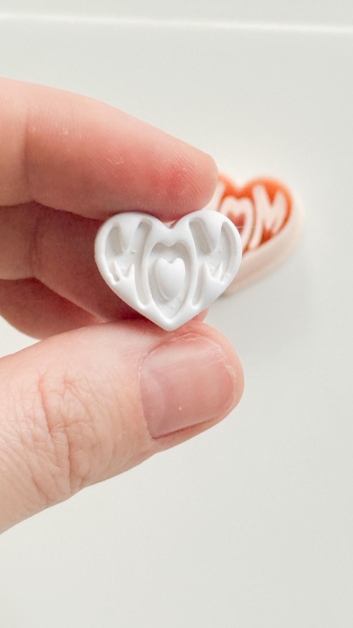 Basic Mom Stud Cutter: Heart-Shaped "MOM" Design for Polymer Clay