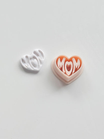 Basic Mom Stud Cutter: Heart-Shaped "MOM" Design for Polymer Clay