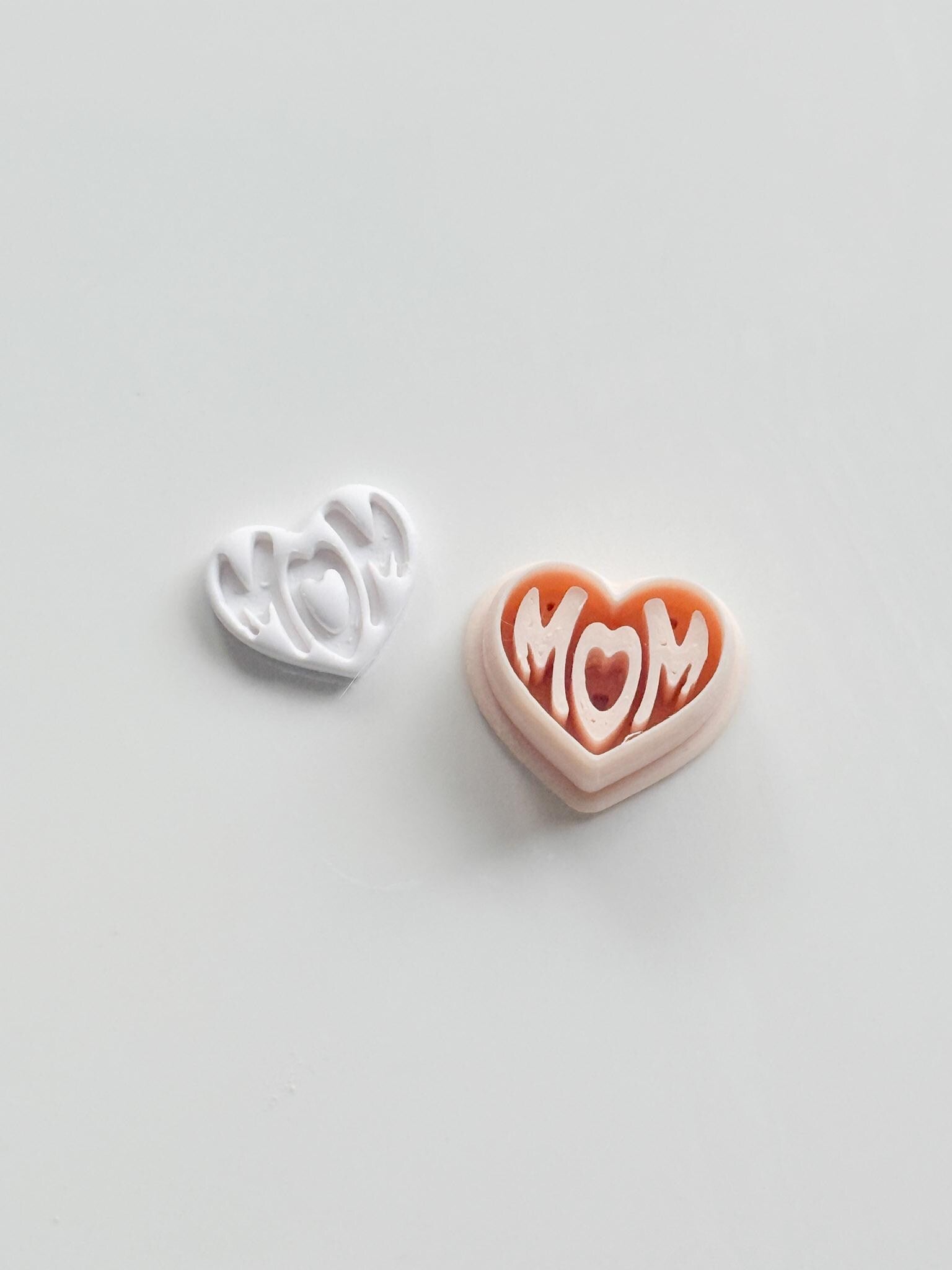 Basic Mom Stud Cutter: Heart-Shaped "MOM" Design for Polymer Clay