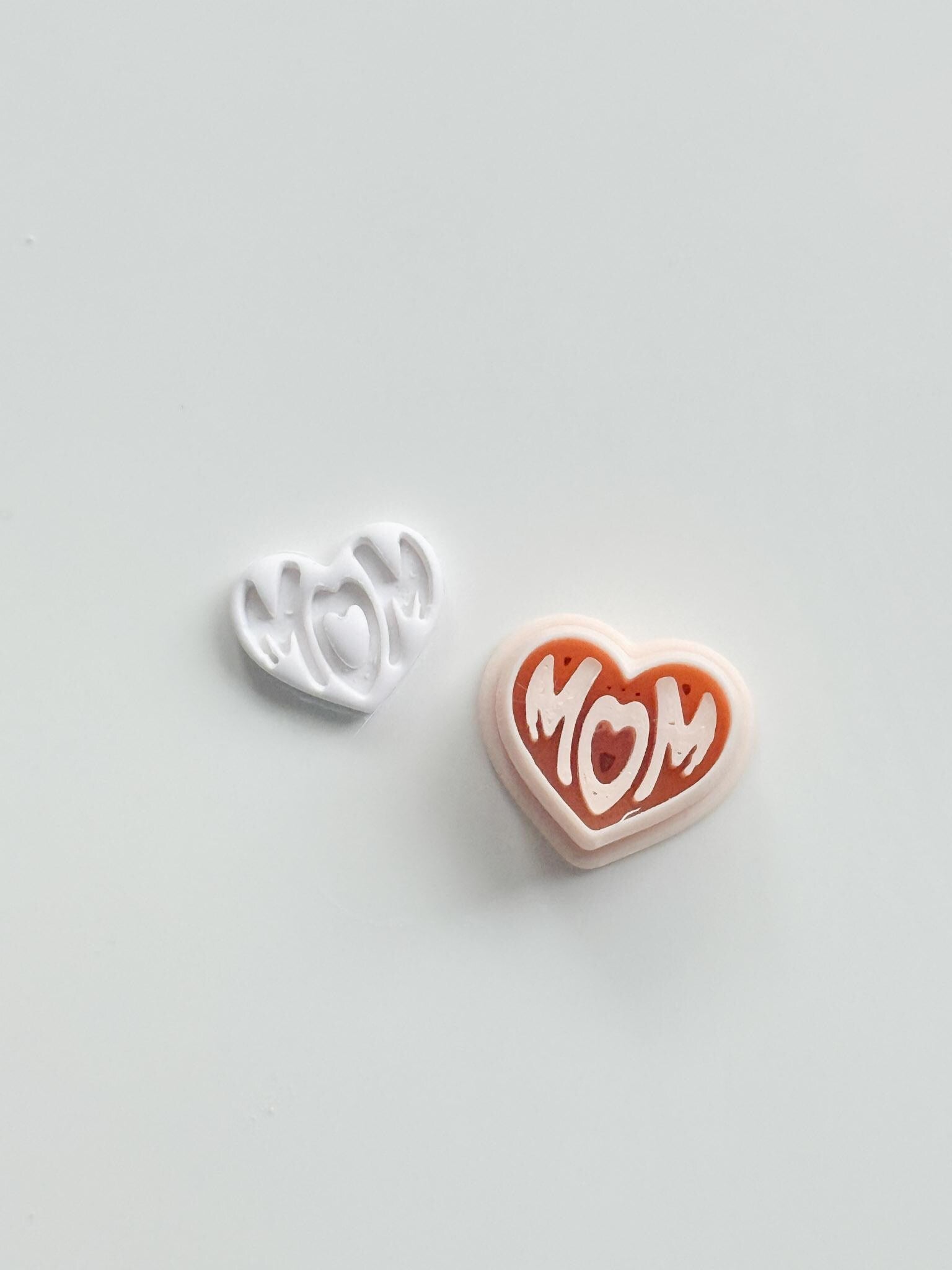 Basic Mom Stud Cutter: Heart-Shaped "MOM" Design for Polymer Clay