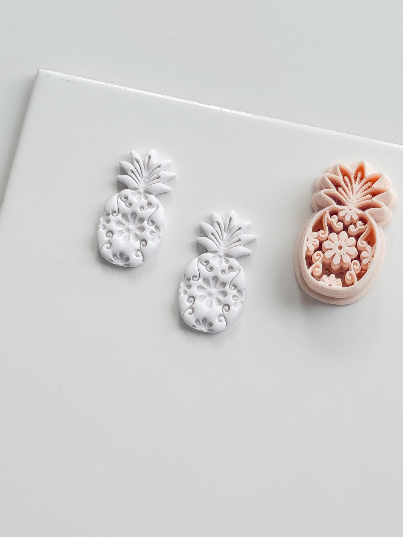 Floral Pineapple Cutter: Intricate Flower & Scroll Design for Polymer Clay
