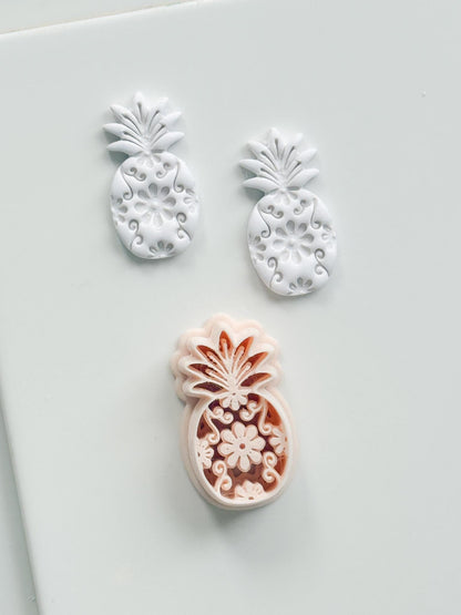 Floral Pineapple Cutter: Intricate Flower & Scroll Design for Polymer Clay