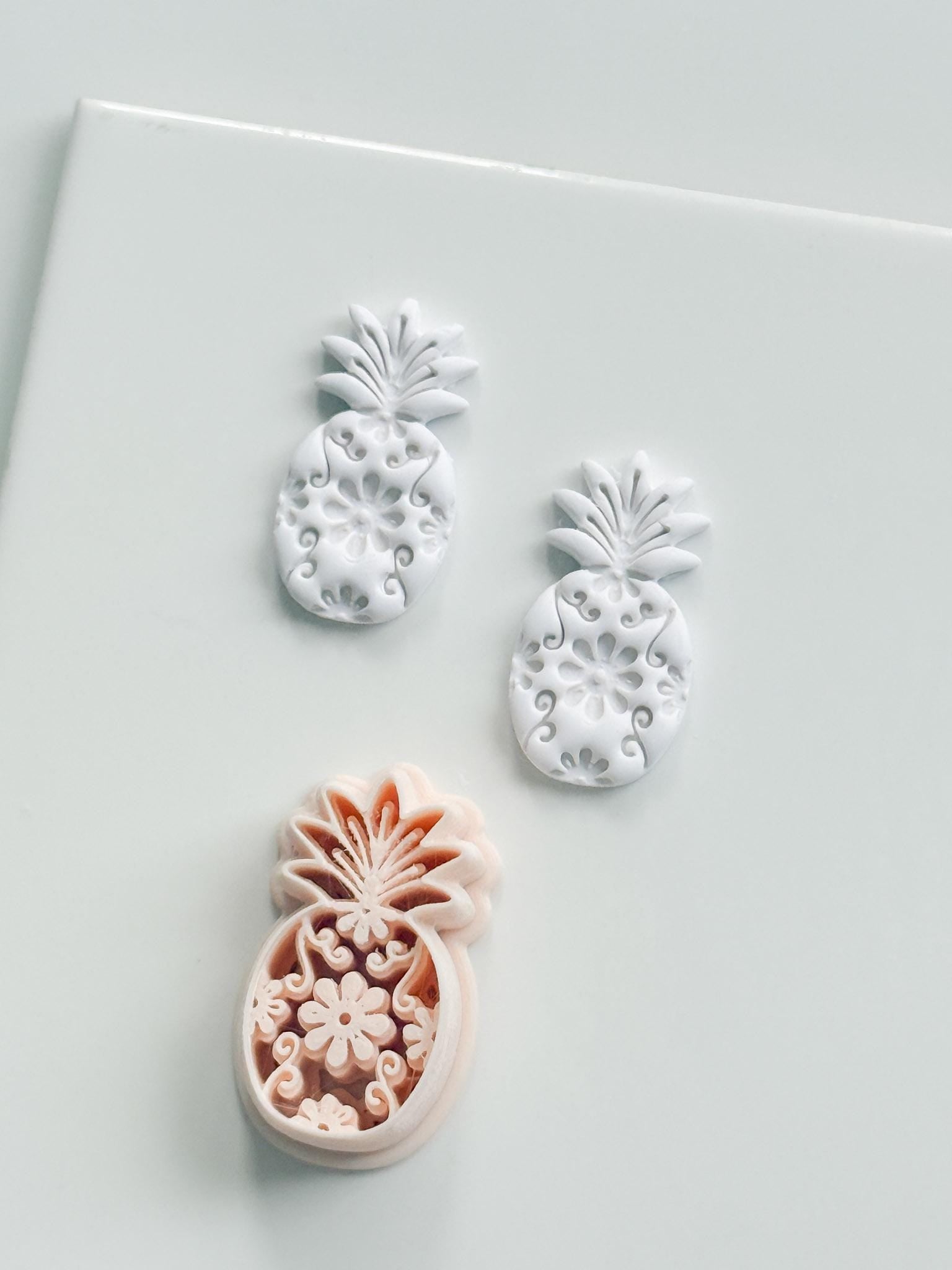 Floral Pineapple Cutter: Intricate Flower & Scroll Design for Polymer Clay