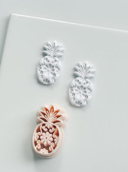 Floral Pineapple Cutter: Intricate Flower & Scroll Design for Polymer Clay