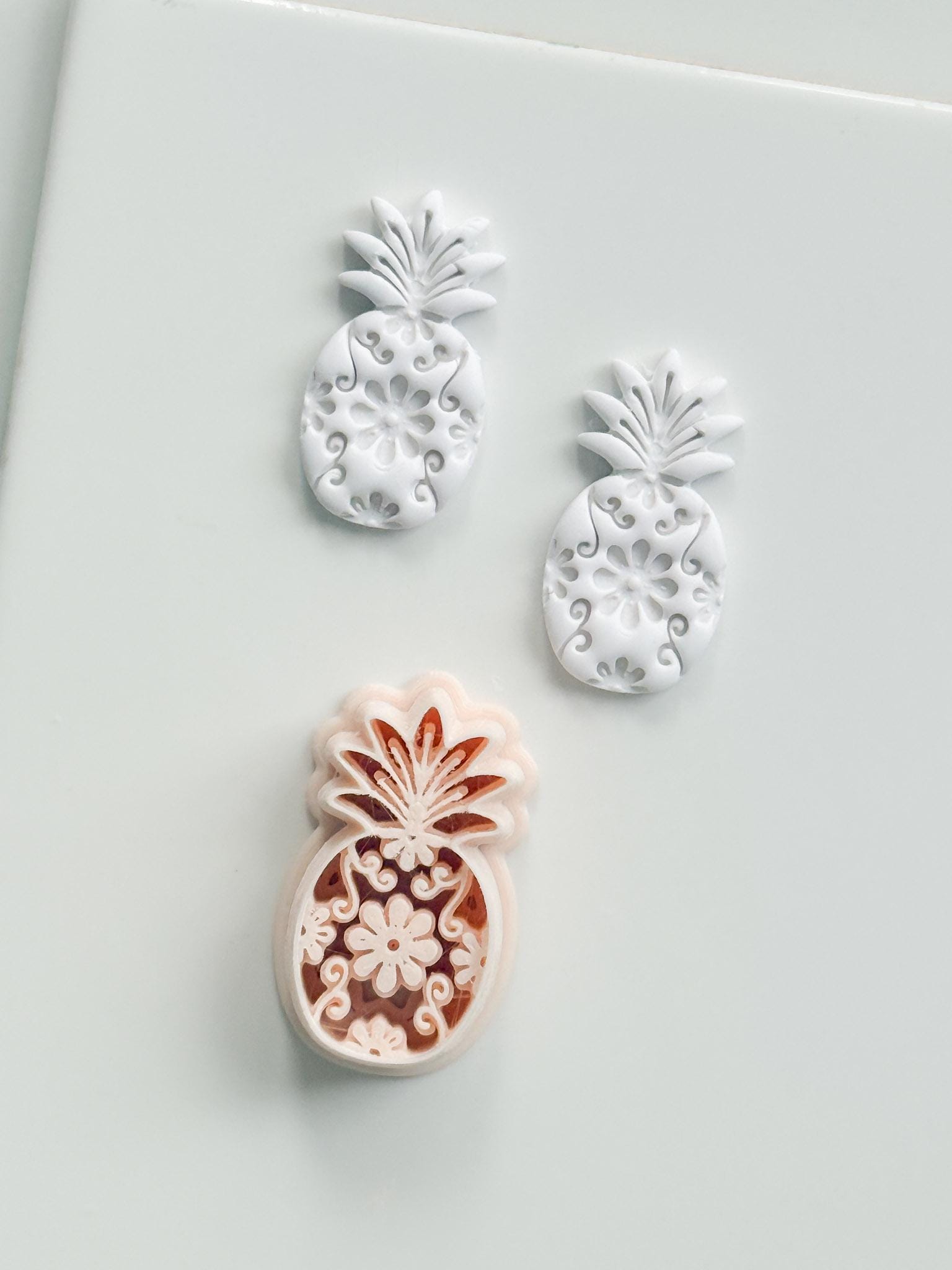 Floral Pineapple Cutter: Intricate Flower & Scroll Design for Polymer Clay