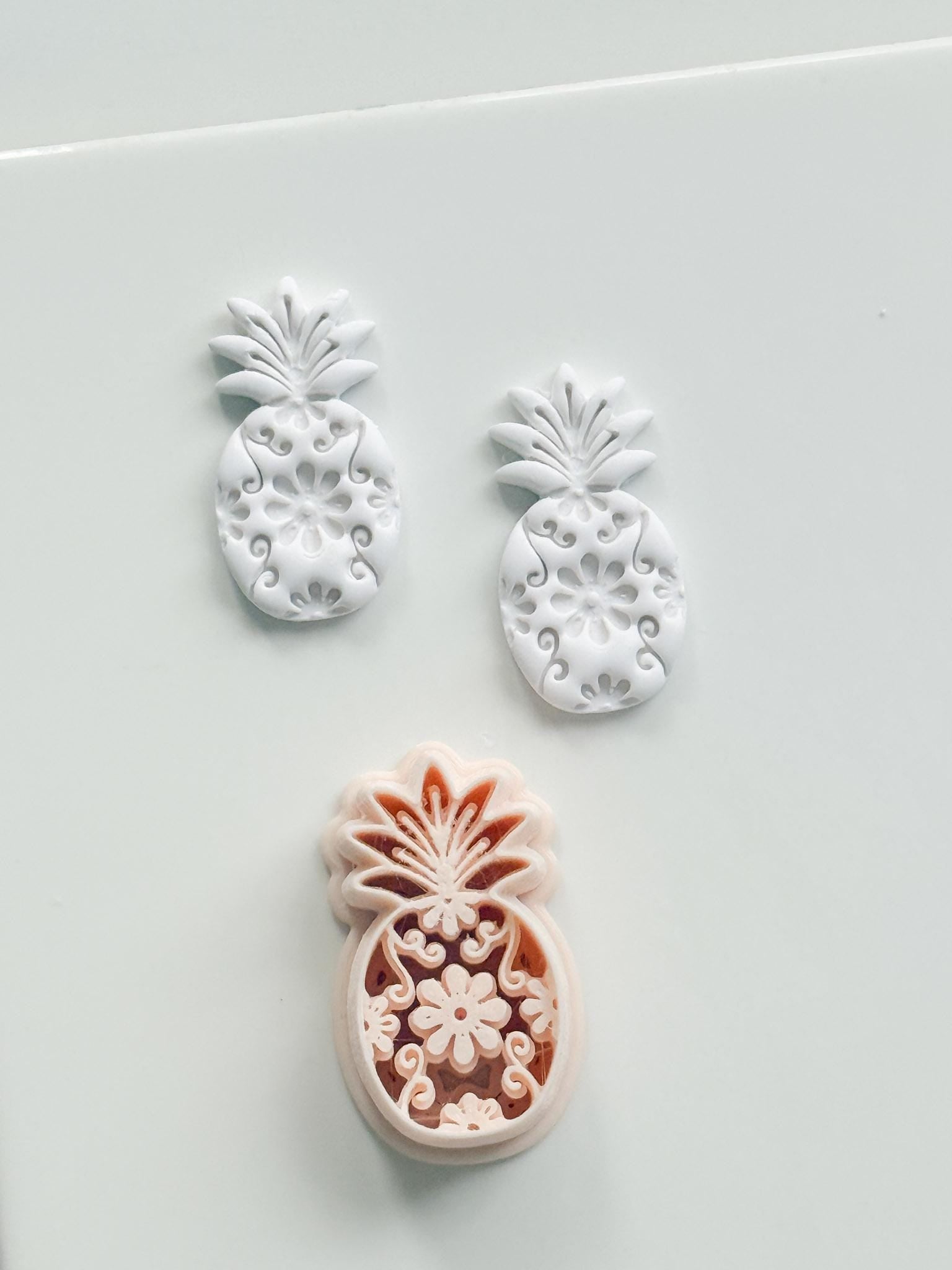 Floral Pineapple Cutter: Intricate Flower & Scroll Design for Polymer Clay