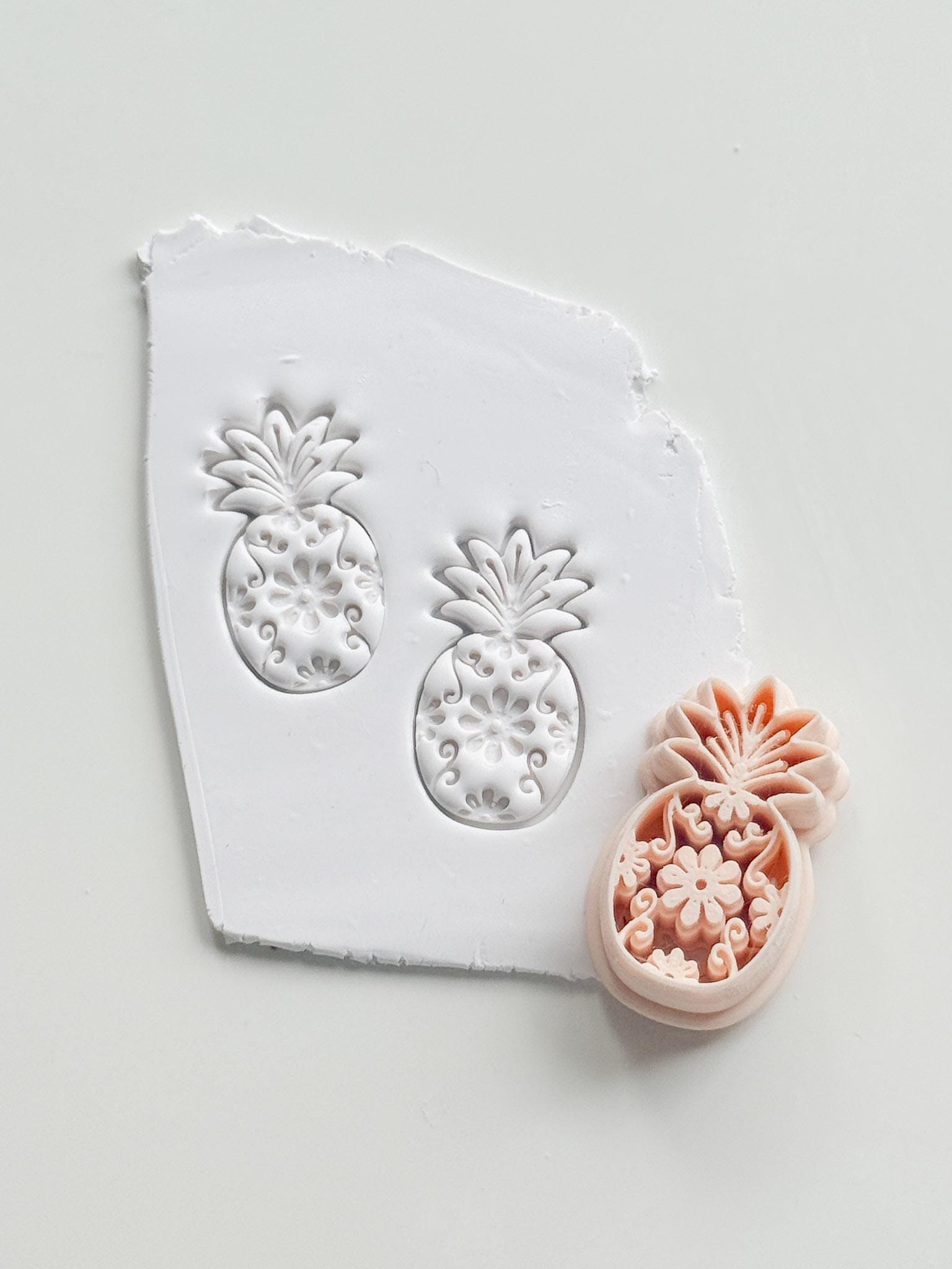 Floral Pineapple Cutter: Intricate Flower & Scroll Design for Polymer Clay