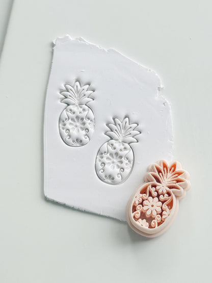 Floral Pineapple Cutter: Intricate Flower & Scroll Design for Polymer Clay