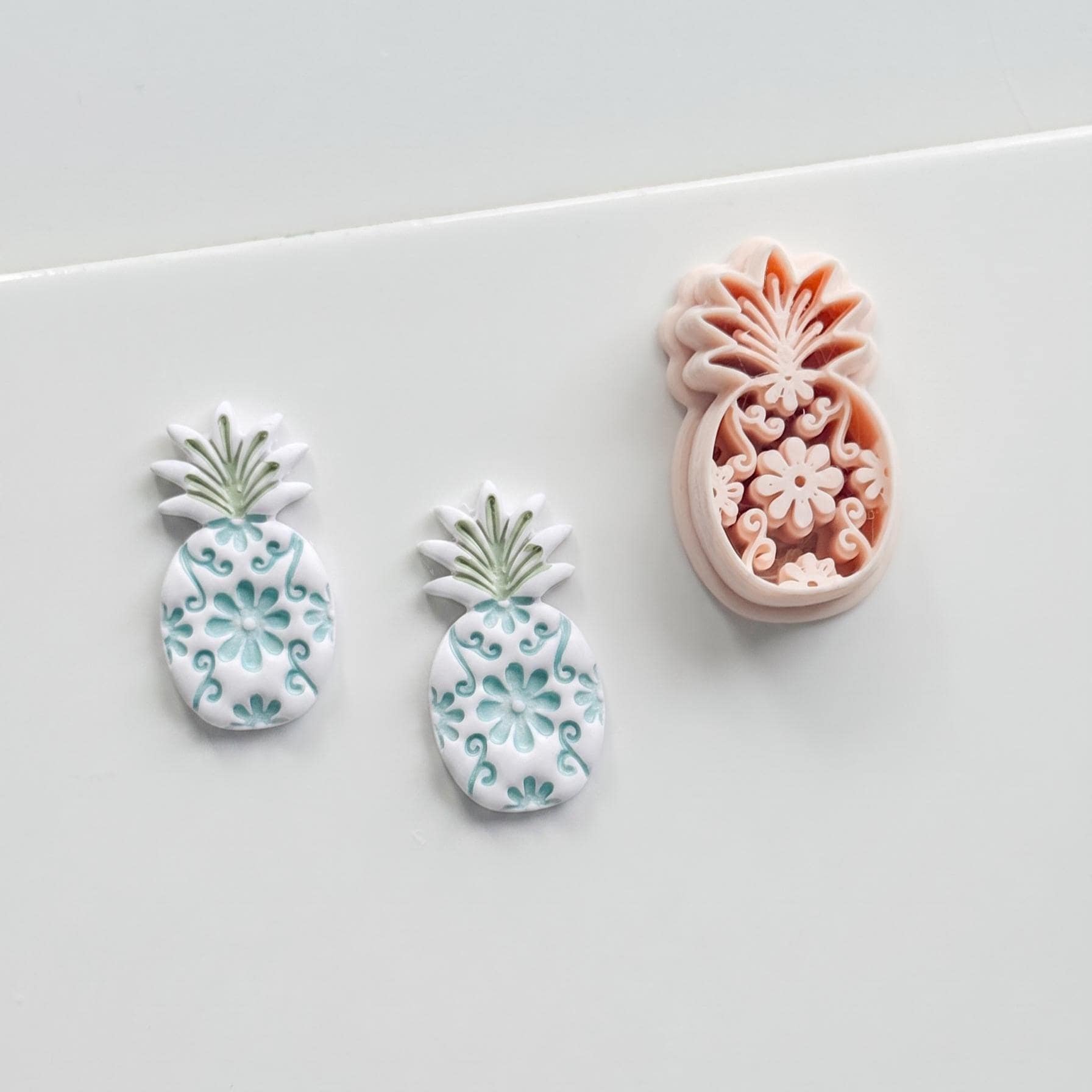 Floral Pineapple Cutter: Intricate Flower & Scroll Design for Polymer Clay