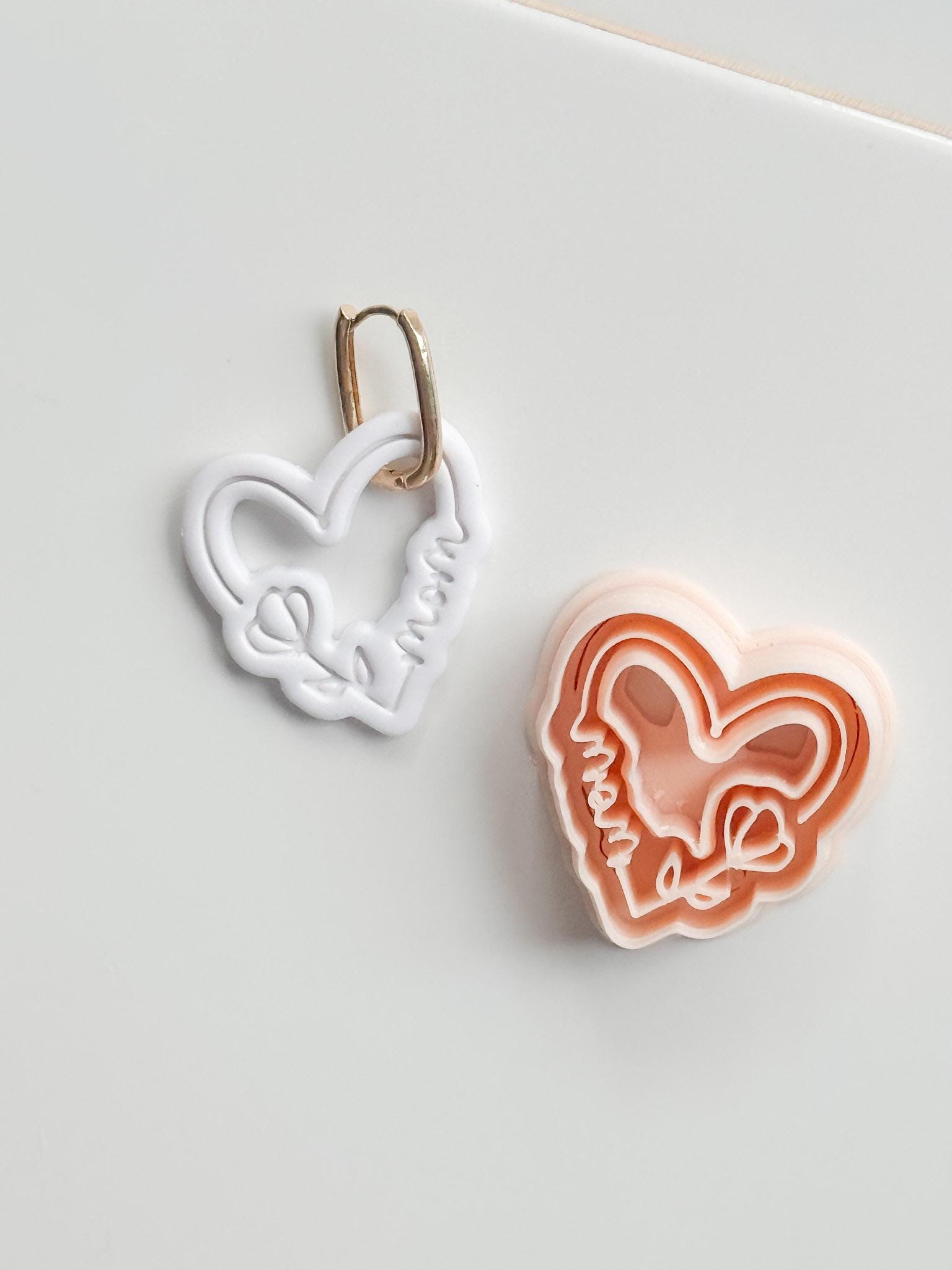 Mom Script Cutter: Heart-Shaped Design with Flower and Cursive Text for Polymer Clay