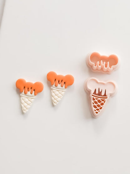 Mouse Ice Cream Cutter: Whimsical Cone with Dripping Scoop for Polymer Clay