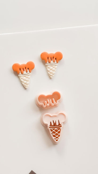Mouse Ice Cream Cutter: Whimsical Cone with Dripping Scoop for Polymer Clay