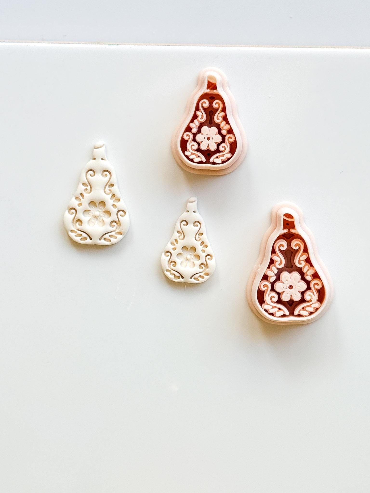 Floral Pear Cutter: Intricate Flower & Scroll Design for Polymer Clay