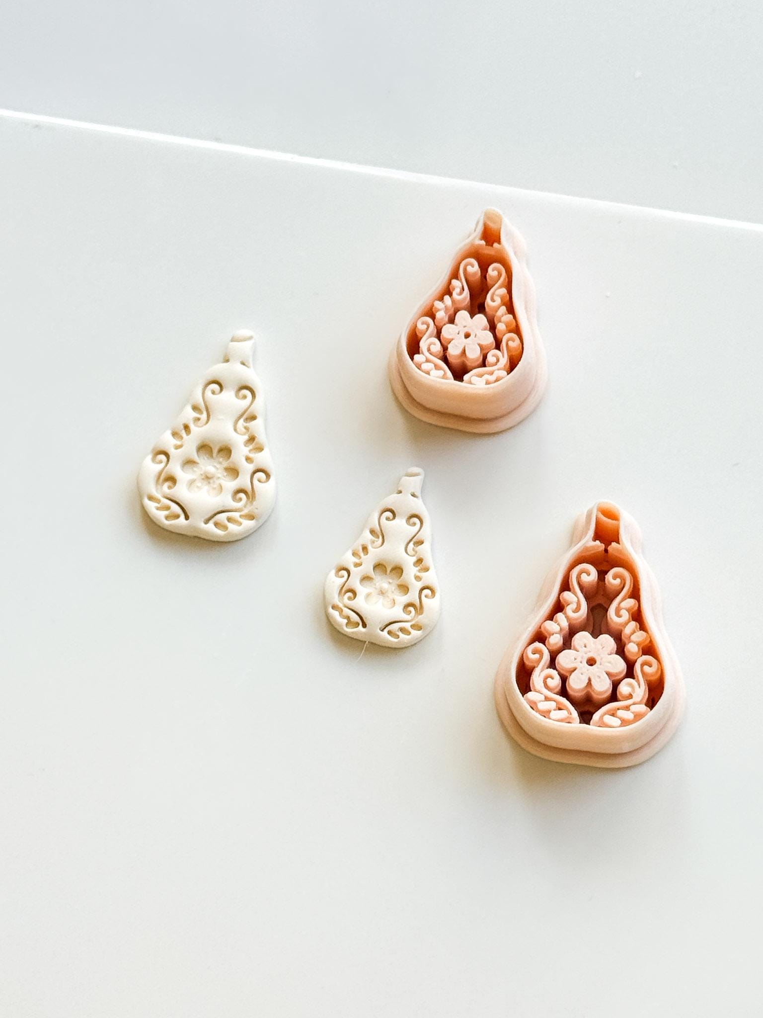Floral Pear Cutter: Intricate Flower & Scroll Design for Polymer Clay