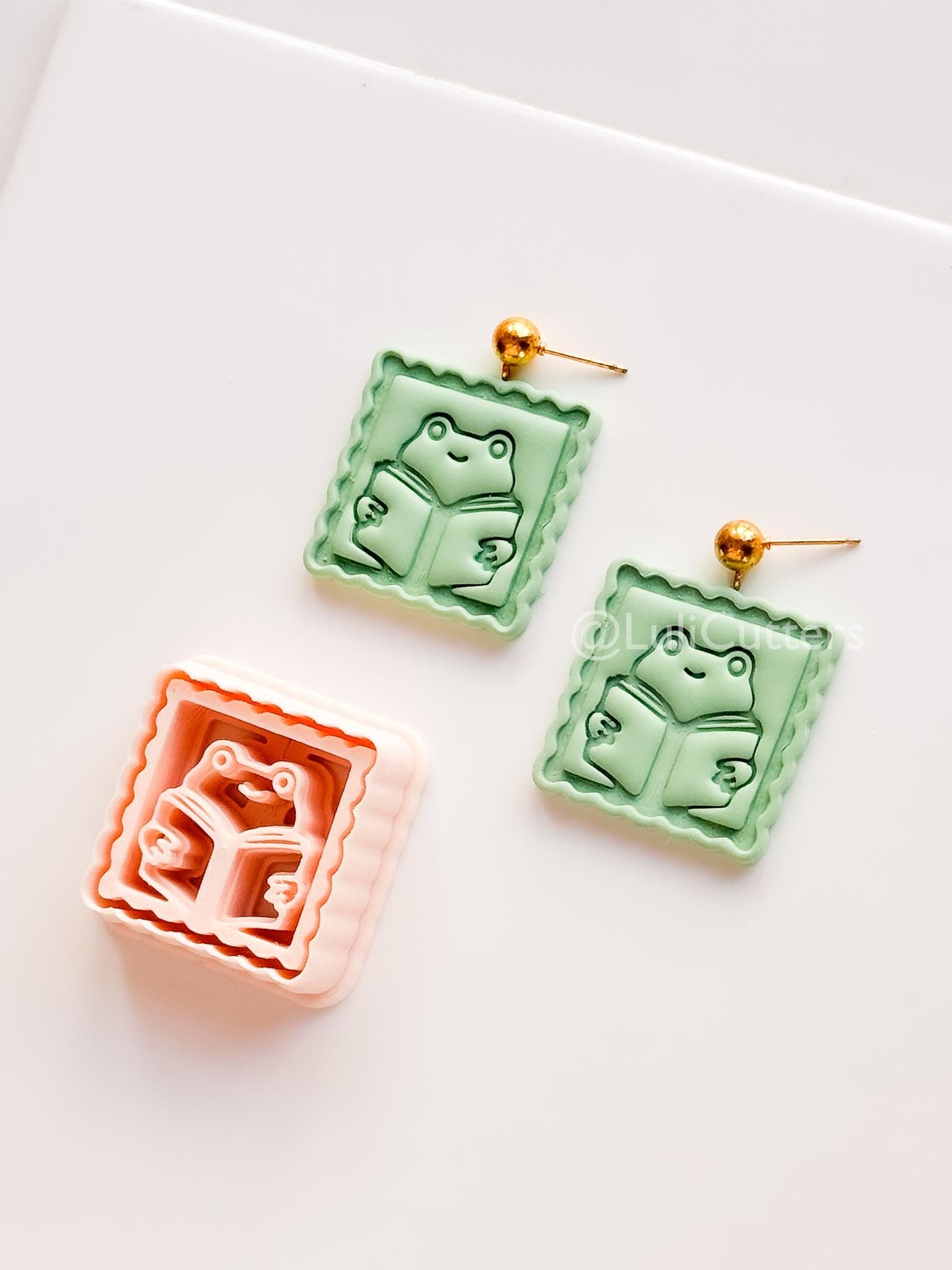 Whimsy Reading Frog Cutter: Charming Bookworm Design for Polymer Clay