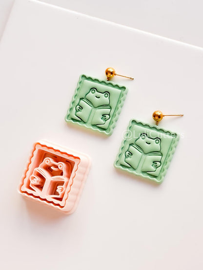 Whimsy Reading Frog Cutter: Charming Bookworm Design for Polymer Clay